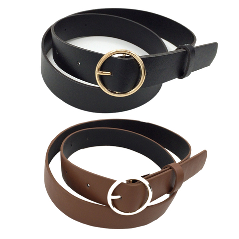 2022 Female Fashion Round Buckle Waist Belt Metal Buckle Casual PU Leather Belt Clothes Accessories for Women ► Photo 1/6