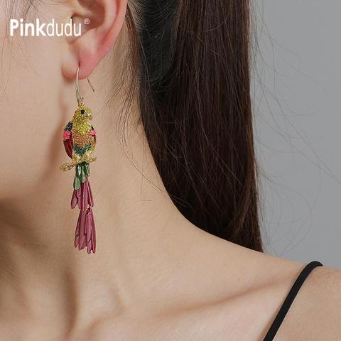 Pinkdudu Fashion Long Multicolor Crystal Earrings Personality Exaggerated Rhinestone Bird Parakeet Drop Earrings for Women OG078 ► Photo 1/6