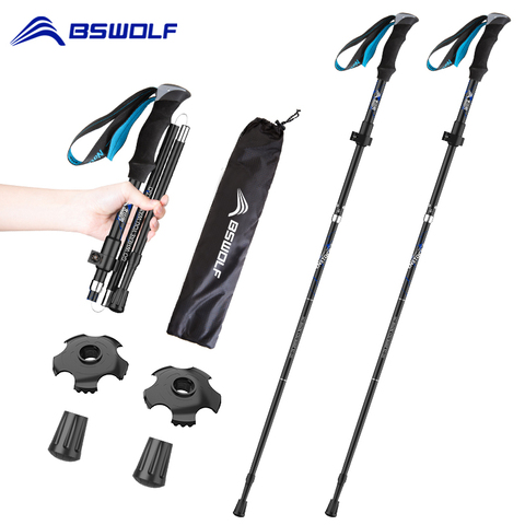 BSWOLF 2Pcs Foldable Walking Sticks Ultralight Camping Hiking Folding Trekking Poles Aluminum Walking Poles Telescopic Stick ► Photo 1/6