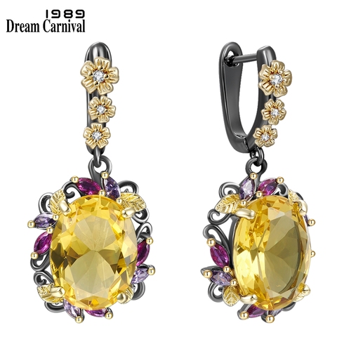 DreamCarnival1989 Fabulous Statement Earrings Women Elegant Dazzling Golden Zirconia Anniversary Flower Hanging Jewelry WE4036G ► Photo 1/6