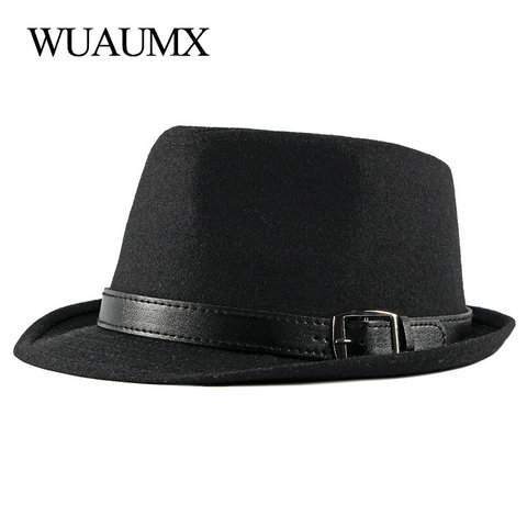 Wuaumx NEW Autumn Winter Retro Jazz Hats Middle aged Men Felt Fedoras Cap For Male Solid  Trilby Panama Hat Black Bowler Hats ► Photo 1/6
