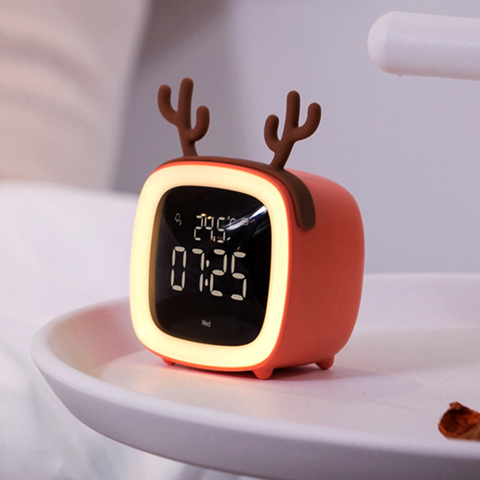 Newest Mini Portable Cartoon Rabbit Ear Shape Rechargeable Digital Display LED Nigh Light Alarm Clock with Backlit Home Decor ► Photo 1/6