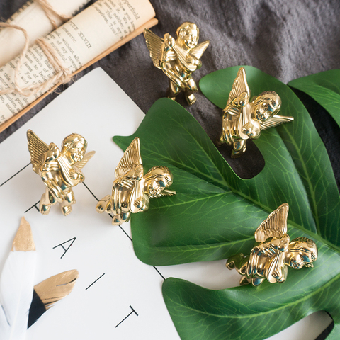 Vintage French Pure Copper Angel Handle Nordic Vintage Golden Wall Decoration Clothes Hook Drawer Wardrobe Door Handle ► Photo 1/4