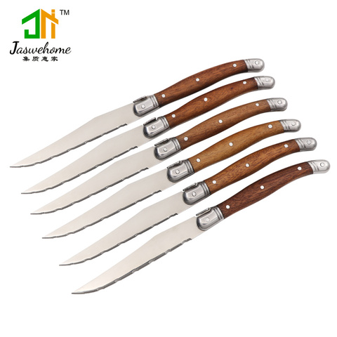 Jaswehome set of 6 stainless steel steak knife dinner tableware set steak knife wood handle cutlery knife set ► Photo 1/6
