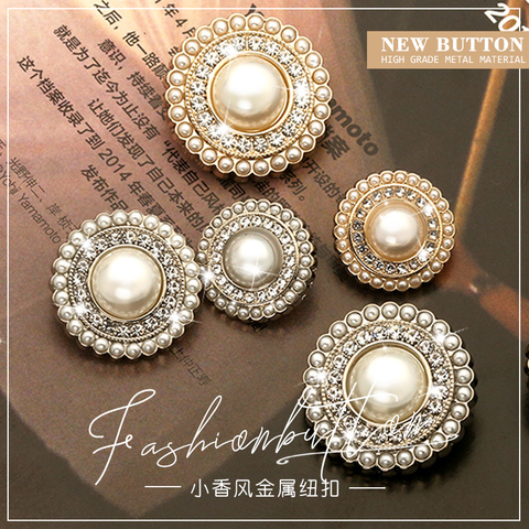 Pearl Rhinestone Gold Metal Buttons for Clothing Suit Sweater Coat Women Decor Button Sewing Garment Flower Accessories 25mm ► Photo 1/5