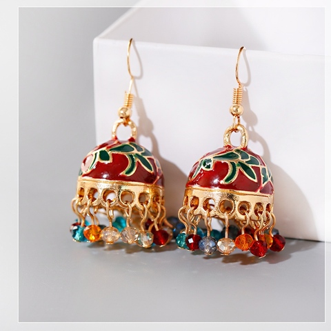 Ethnic Corful Beads Tassel Turkish Earring Boucles D'oreille Womens Vintage Gold Small Bell Earrings Indian Jewelry ► Photo 1/6