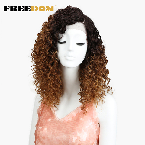 FREEDOM Afro Kinky Curly Wigs For Black Women Heat Resistant Lace Front Wigs Ombre Brown Caramel Colour  High Temperature ► Photo 1/6