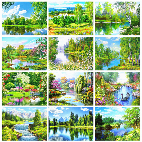 Huacan 5D DIY Diamond Painting Kit Spring Full Square/Round Diamond Embroidery Mosaic Landscape Tree Decorations Home ► Photo 1/6