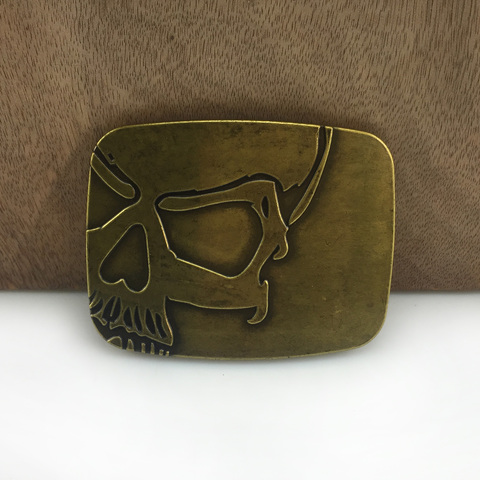 BuckleClub retro embossed skull cowboy gift  belt buckle FP-03698-2 antique brass FINISH for men 4cm width loop drop shipping ► Photo 1/6
