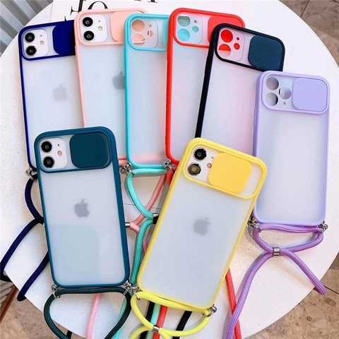 Camera Lens Matte transparent Crossbody Lanyard Necklace Case For iPhone 12 MiNi 12 Pro Max 11 Pro 8 7 6 Plus Xr Xs Max X SE 20 ► Photo 1/6