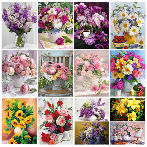 5D DIY Diamond Painting Flower Vase Cross Stitch Kit Full Diamond Embroidery Mosaic Rose Picture Of Rhinestones Gift Home Decor ► Photo 1/6