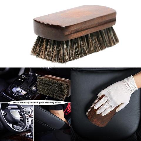 Horsehair Leather Textile Cleaning Brush for Car Interior Furniture Apparel Bag Shine Polishing Brush Auto Wash ► Photo 1/6