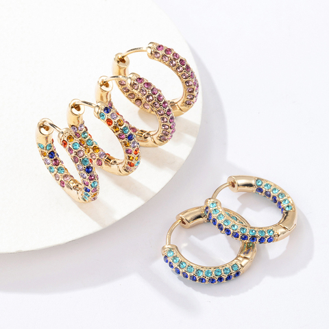 Trendy Rainbow CZ Round Circle Hoop Earrings for Women Bohemia Geometric Statement Hoop Earrings Charm Ear Cuff Jewelry 2022 ► Photo 1/6