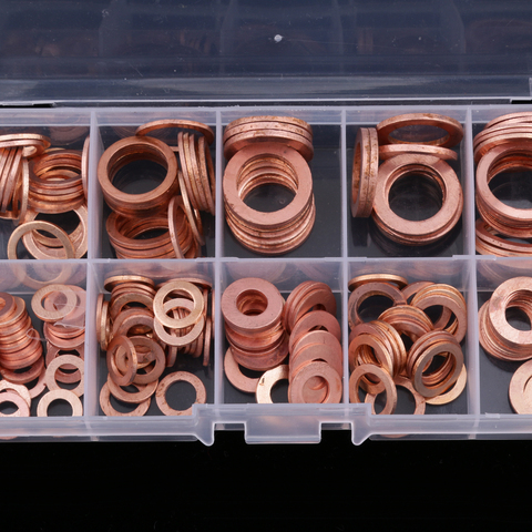 200 Pcs copper Washer Gasket Nut and Bolt Set Flat Ring Seal Assortment Kit & Box M5/M6/M8/M10/M12/M14 For Sump Plugs Dropship ► Photo 1/6