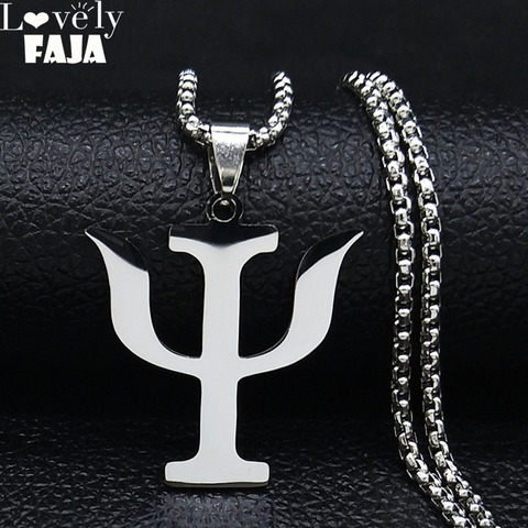 Simple Stainless Steel Greek Letter PSI Symbol Silver Color Necklace Pendant Jewery Psychology Kettings Gift collares N646S03 ► Photo 1/6