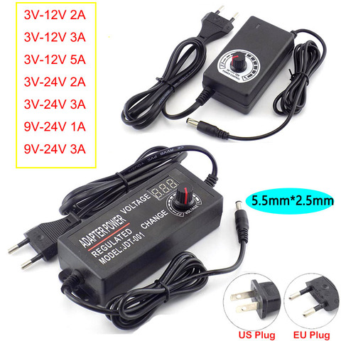 Power Adapter Adjustable Supply AC 100-220V to DC 3V-12V 3V-24V 9V-24V 2A 3A 5A Plug LED Driver Display Adaptor LED Strip Light ► Photo 1/6