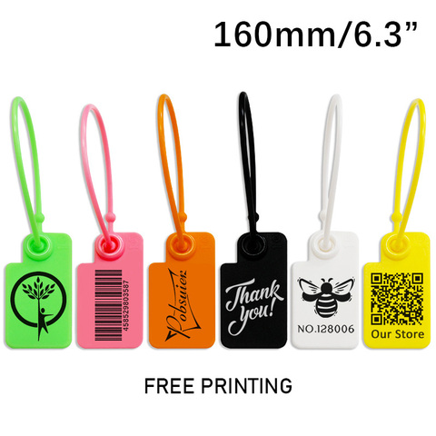 100 Custom Product Hang Tags Label Plastic Security Garment Clothes Shoes Bag Key Gift Logo Brand Printed Labels Tag 160mm/6.3
