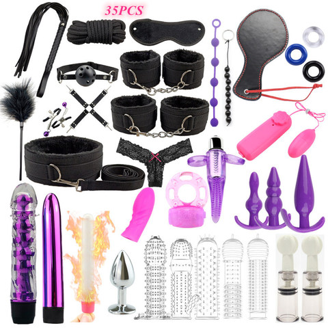 7/12/35 Pcs Adult SM Sex Products Women Sex toys Bdsm Sex Bondage Set Handcuffs Whip Anal plug Vibrator Dildo sextoy Sex Shop ► Photo 1/6