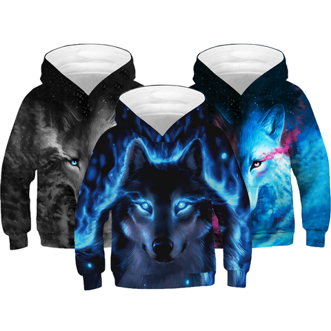 3D Print Wolf Boys Hoodies Coats Spring Autumn Outerwear Kids Hooded Sweatshirt Clothes Children Long Sleeve Pullover Tops ► Photo 1/6