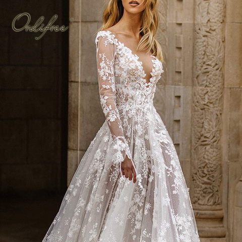 Ordifree 2022 Summer Women Maxi Party Dress Long Sleeve Floor Length Embroidery White Lace Sexy Backless Tulle Long Dress ► Photo 1/4