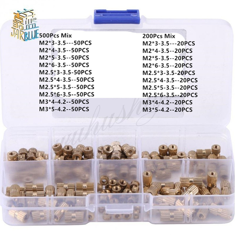 50pcs/200pcs/500pcs M2 M2.5 M3 Brass Knurl Insert Nuts Threaded Assortment Set Kit with Plastic Box ► Photo 1/2