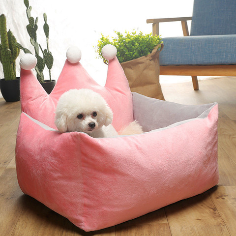 Warm Dog Bed Cute Pink Crown Pet Bed Warm Cotton Puppy Pet Dog Cat House for Small Medium Large Dogs Deep Sleeping Dog Houses ► Photo 1/6