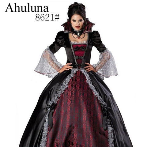 Halloween Witch & Vampire Costume Masquerade Queen Costume Vintage European  Palace Dress Drama Costume