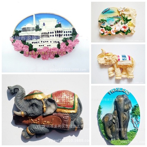 Resin Refrigerator Magnets Tourism Thailand Elephant Thai US White House City Travel Craft Fridge Magnet Souvenir Stickers Gifts ► Photo 1/1