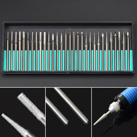 30PCS 2.35mm Shank Diamond Grinding Burr Needle Point Engraving Carving Polishing Glass Jade Stone Drill Bit Rotary Tool Set ► Photo 1/6