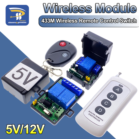 433M Universal Wireless Remote Control Switch Electric Access Control DC 5V 12V 1 CH 2 Way Relay Receiver Module + Transmitter ► Photo 1/6