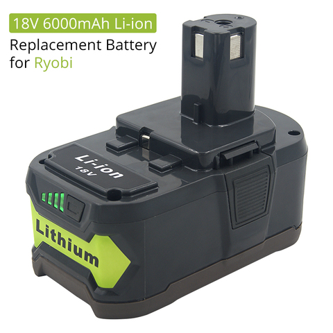 18V 6.0 Ah for Ryobi RB18L50 ONE+ Lithium-Ion Battery P108 RB18L40 RB18L25 RB18L15 P107 P122 P104 P105 with LED Indicator ► Photo 1/6