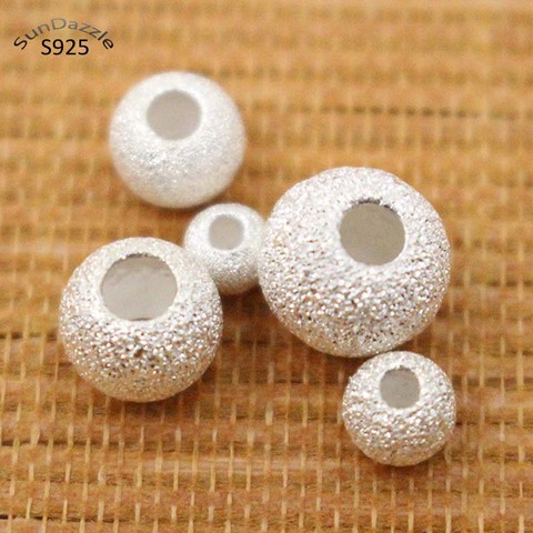 Genuine Real Pure Solid 925 Sterling Silver Round Ball Bead Pendant Spacer Loose Beads  Jewelry Making Findings ► Photo 1/6