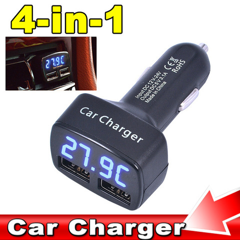 Universal DC 5V 3.1A 4 In 1 Dual USB Car Quick Charger Voltage/temperature/Current Meter Tester Adapters Digital LED Display ► Photo 1/6