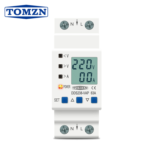 63A 80A 110V 230V Din rail adjustable over under voltage protective device current limit protection Voltmeter ammeter Kwh ► Photo 1/6