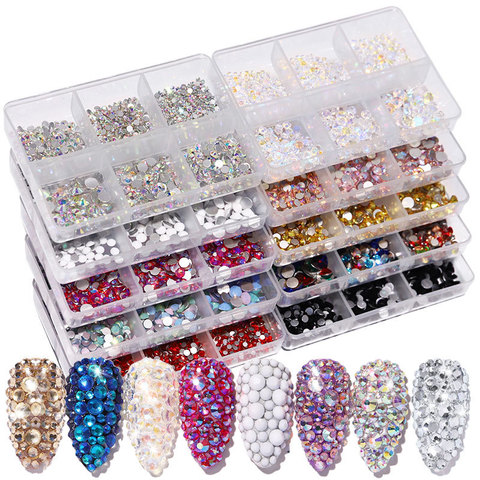 New Box Packing Crytsals Kinds Of Color Nail Rhinestone  Flat Bottom Multi-size Crystals Nail Art 3D Decoration Strass Gem ► Photo 1/6