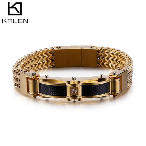 KALEN New Gold Color Stainless Steel Link Chain Bracelets For Men Magnet Clasp Shell Male Charm Bracelets Jewelry Accessory ► Photo 1/6