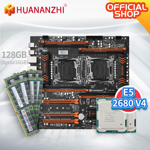 HUANANZHI X99 F8D X99 Motherboard Intel Dual  with Intel XEON E5 2680 V4*2 with 8*16GB DDR4 RECC  memory combo kit NVME USB 3.0 ► Photo 1/1