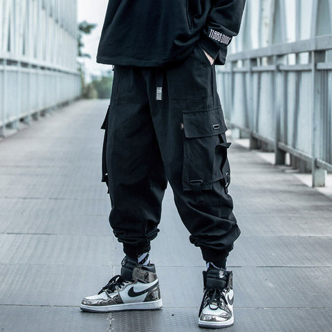 Prowow 2022 Spring Autumn New Men Hip-Hop Style Sports Pants Black Harem Overalls with Multi-pocket Ribbon Casual Streetwear ► Photo 1/6