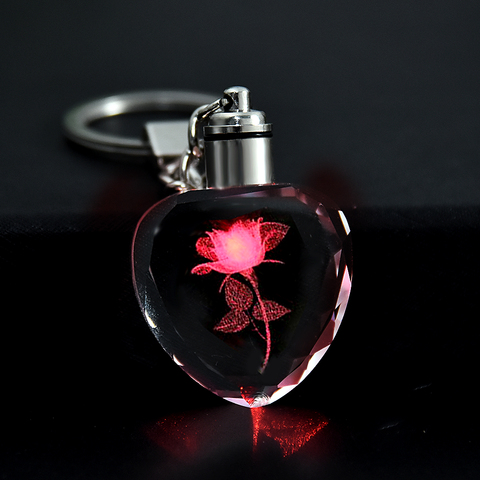 Fashion Colorful Fairy Rose Flower Pattern Love Shape Crystal Rhinestone LED Light keychain Lover Key Chain Keyring Jewelry ► Photo 1/6