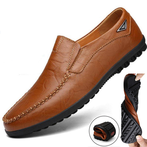 Genuine Leather Men Casual Shoes Luxury Brand Mens Loafers Moccasins Breathable Light Soft Black Driving Shoes Plus Size 38-47 ► Photo 1/6