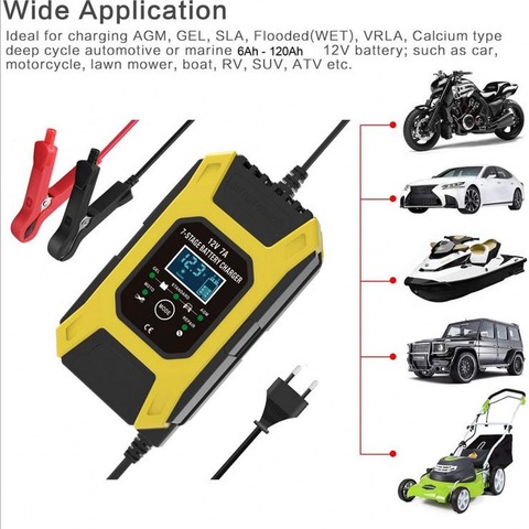 FOXSUR 12V 7A 7-stage Pulse Battery Charge, Deep cycle EFB GEL WET AGM Car Motorcycle Battery Charger, Maintainer & Desulfator ► Photo 1/6