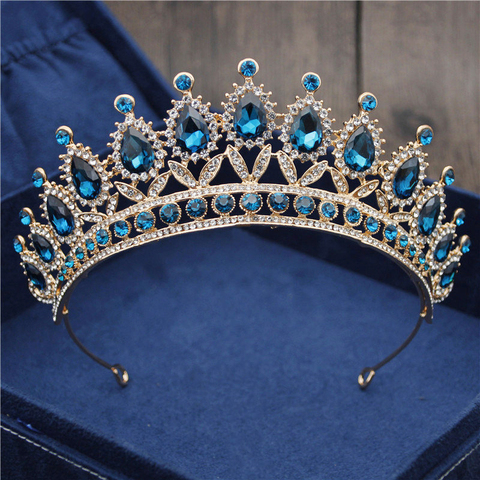 Baroque Vintage Blue Crystal Bride Crown Women Headdress Bridal Tiaras and Crowns Wedding Hair Jewelry Accessories Crown Fashion ► Photo 1/6