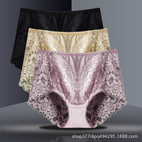 Women's underwear sexy lace high waist plus size female panties cotton crotch antibacterial gauze jacquard weave ladies lingerie ► Photo 1/6