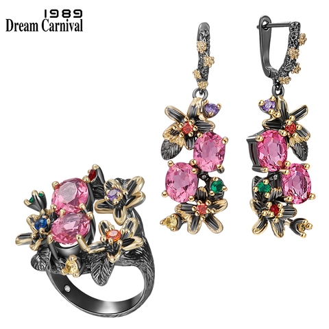 DreamCarnival1989 Stunning Fuchsia Zirconia Ring Earrings Jewelry Set Women Anniversary Party Must Have Eye Catching ER3874FUS2 ► Photo 1/6