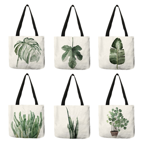 Watercolor Pteridophyte Print Reusable Shopping Bag Banana Tree Tote Bag For Women Fabric Handbags Traveling Beach Bags ► Photo 1/6