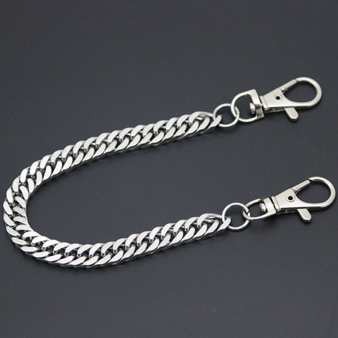 Flat Necklace Metal Wallet Chain Leash Pant Jean Keychain Ring Clip Men's Hip Hop Flat Stainless Steel Jewelry ► Photo 1/6