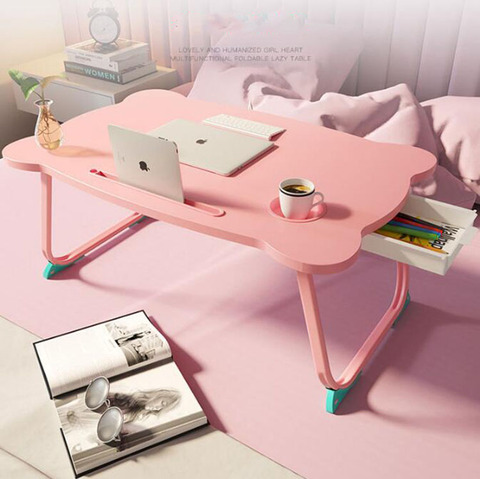 Simple folding laptop table desk bed table sofa table small desk with slot cup holder drawer portable study table ► Photo 1/6