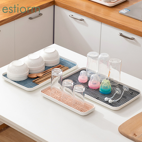 kitchen Drain tray,Double Layer Bottle Cup bowl Cutlery Dish Drainer,Plastic Dish Drying Rack,Sponge Holder for Kitchen Sink ► Photo 1/6