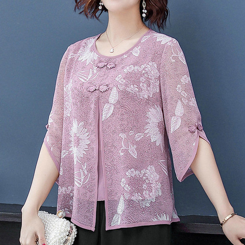 Women Spring Summer Style Chiffon Blouses Shirts Lady Casual Half Sleeve O-Neck Chiffon Blusas Tops ZZ0850 ► Photo 1/6