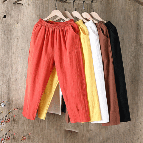 Cotton Linen Pants Women Spring Summer Large Size Solid Color Harem Pants Elastic Waist Loose Casual Woman's Linen Trousers ► Photo 1/6